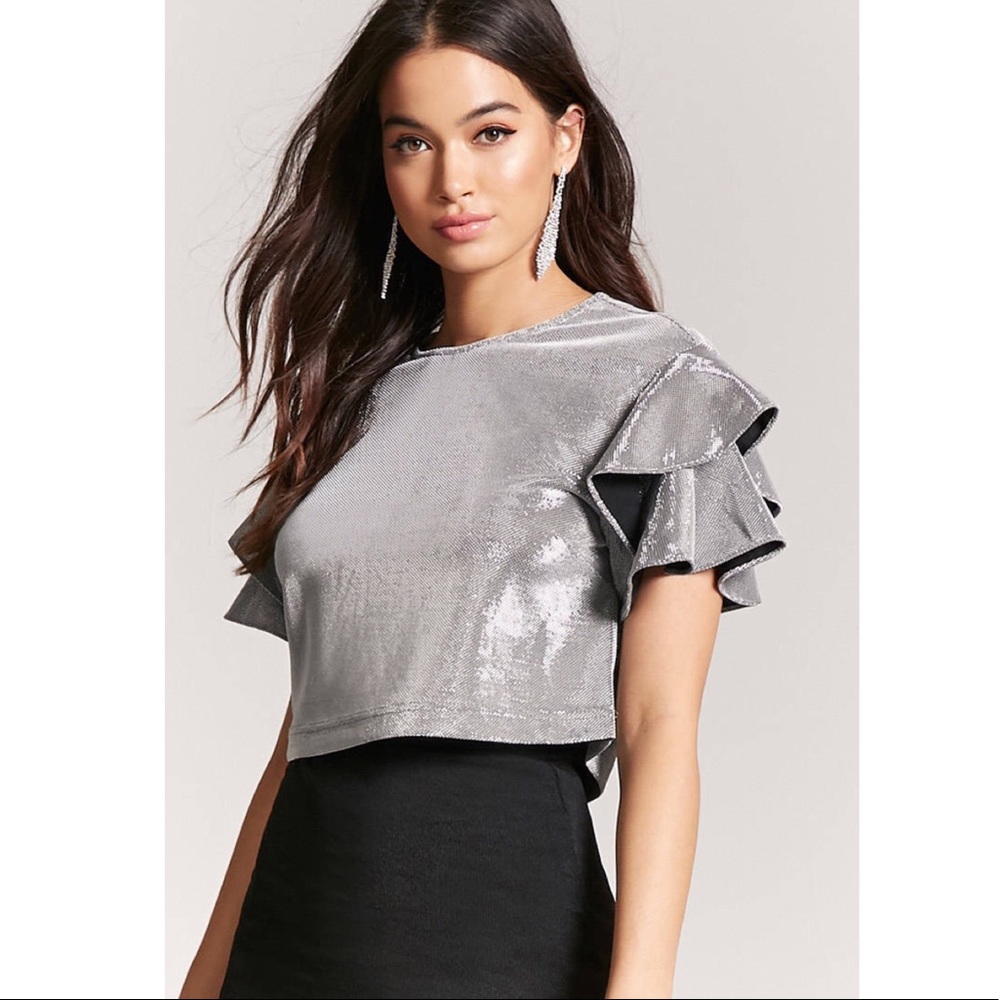 Forever 21 Metallic Tiered Sleeve Top